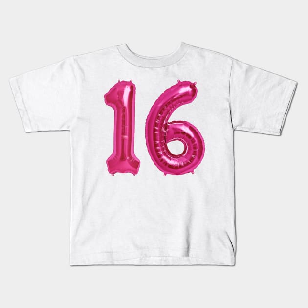 Hot Pink 16th Birthday Metallic Helium Balloons Numbers Kids T-Shirt by podartist